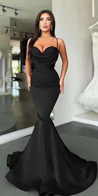 Mermaid Red Spaghetti-Straps Prom Dress Long