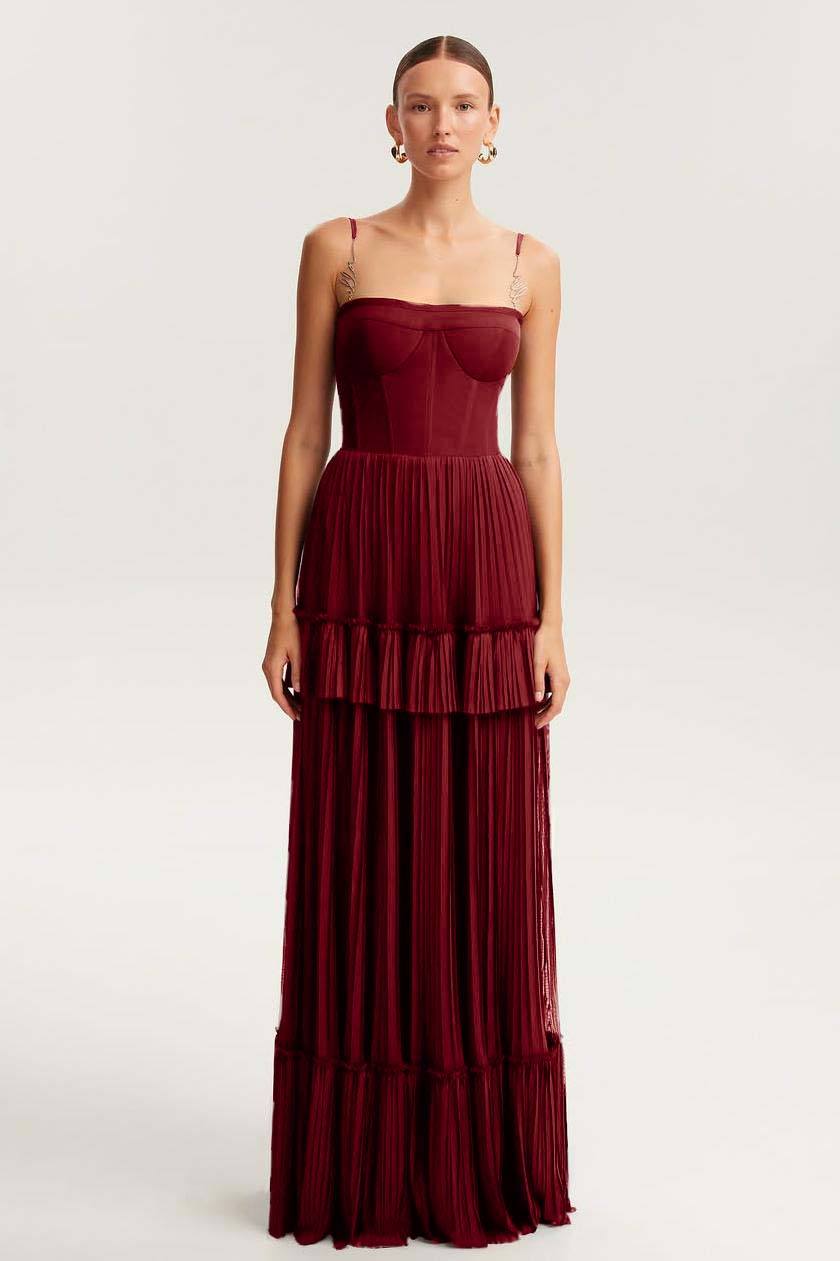 Sleeveless Square Spaghetti Straps Prom Dress With Pleated