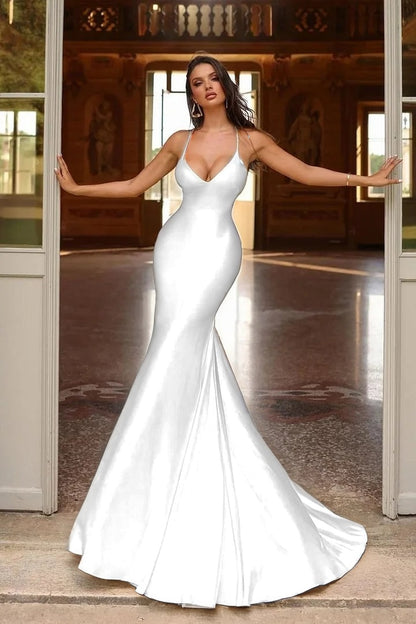 Sexy Yellow Spaghetti-straps Mermaid Long Prom Dress