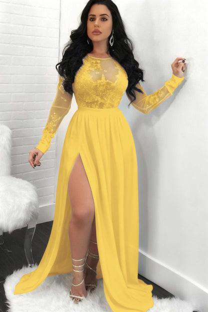 Sequins Long Sleeves Prom Dress Front Split