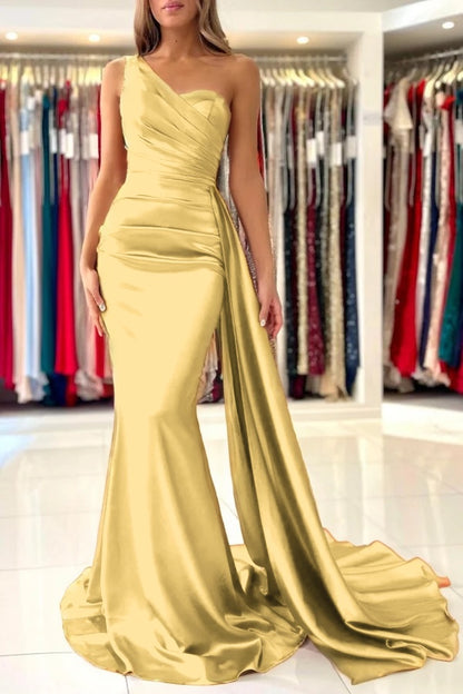 Burnt Orange Sleeveless Mermaid Prom Dress One-Shoulder With Ruffles