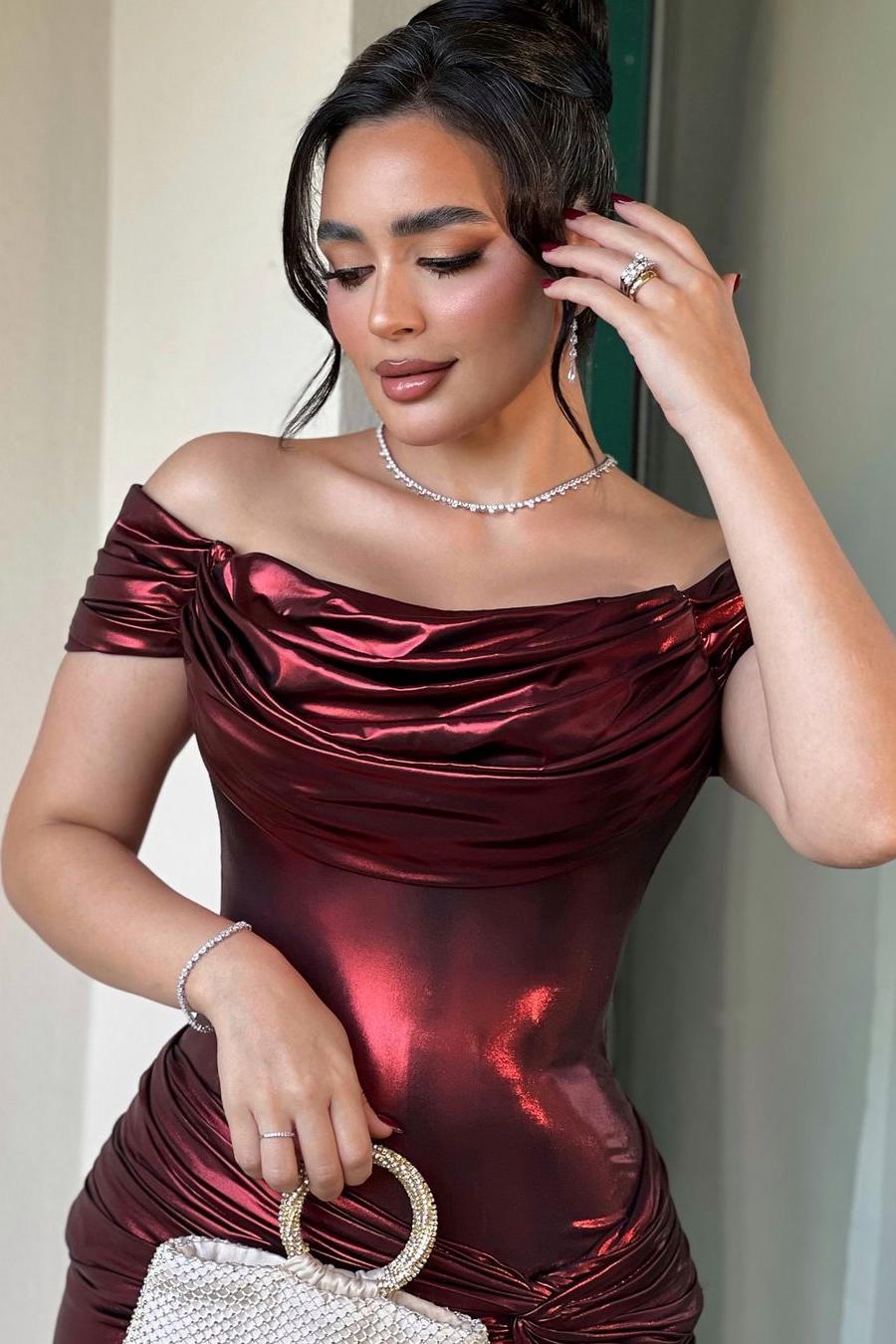 Glamorous Off the Shoulder Strapless Pleated Long Slim Prom Dress with Split