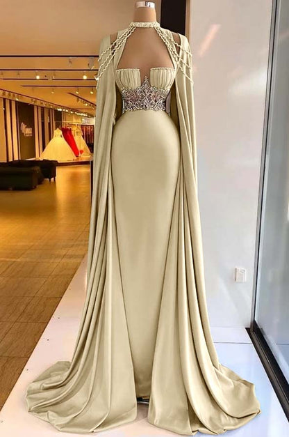 Elegant Straps Square Sage Green Mermaid Evening Dress With Beads