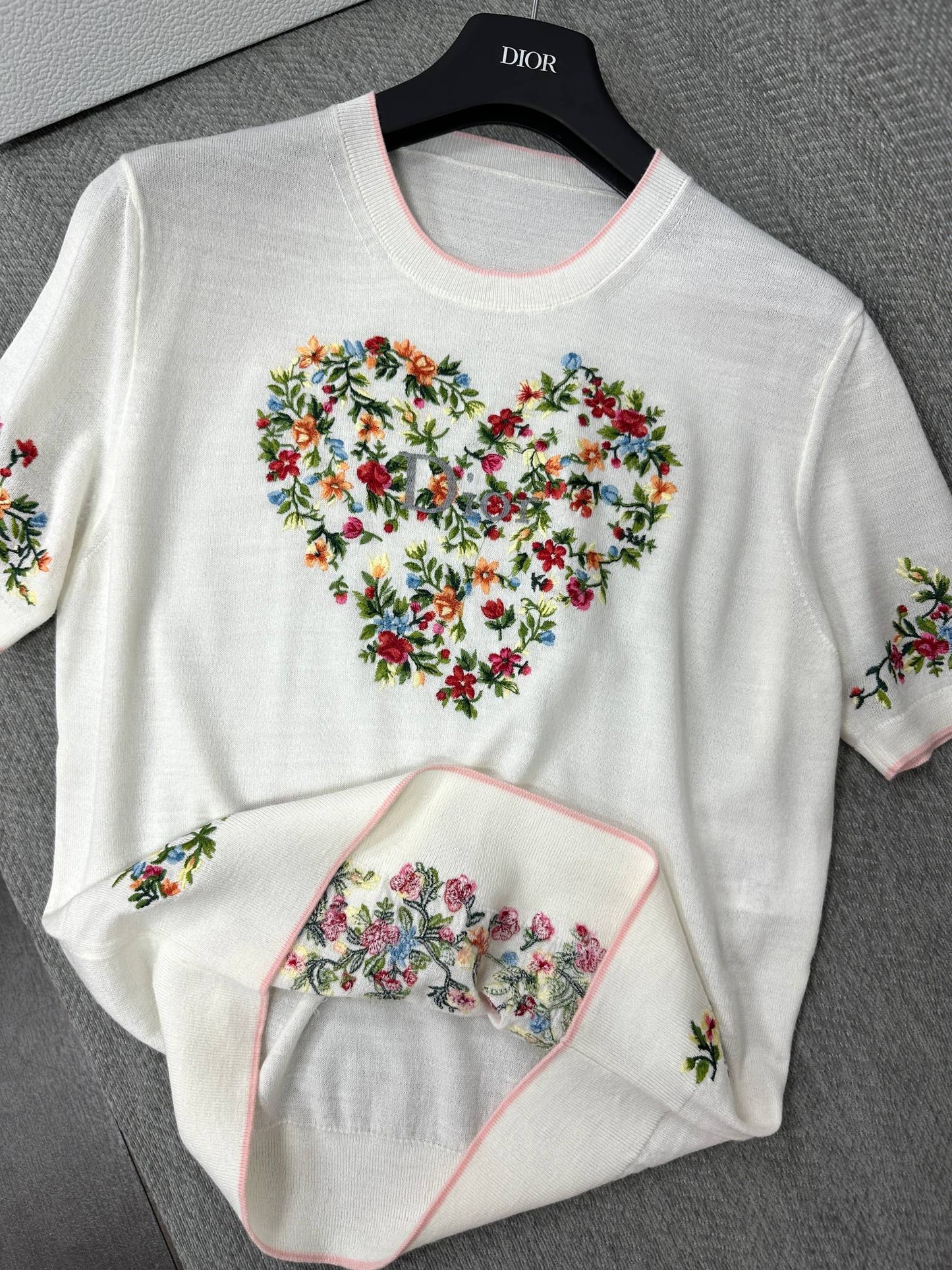 CD Dioramour Short-Sleeved Embroidered Sweater White Wool 349487