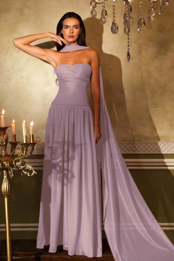 Sleeveless Square Strapless Prom Dress With Pleated