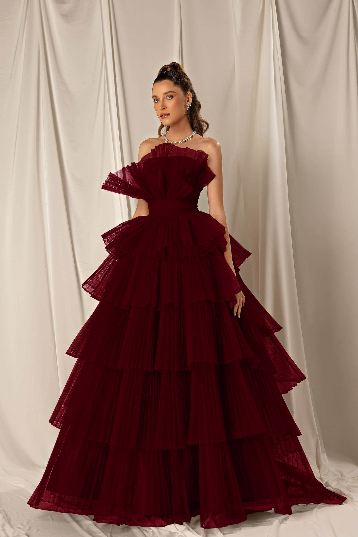 Mermaid Sleeveless Layers Sleeveless Evening Dress Online Strapless Burgundy