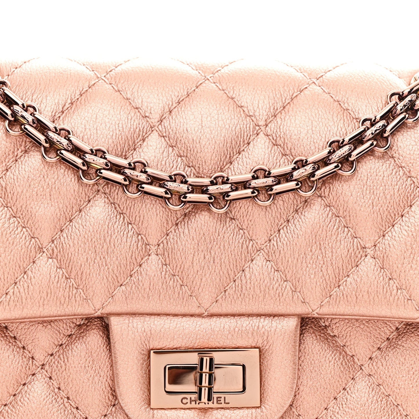Metallic Grained Calfskin Quilted 2.55 Reissue Mini Flap Copper Pink
