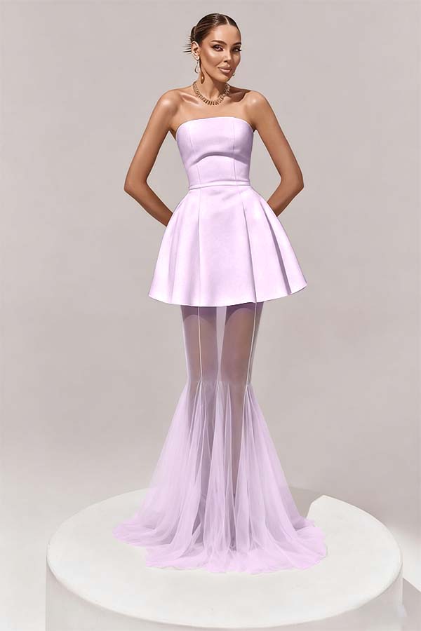 Stunning Black Sleeveless Strapless Prom Dress with Removable Hem
