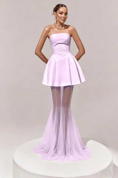 Stunning Black Sleeveless Strapless Prom Dress with Removable Hem
