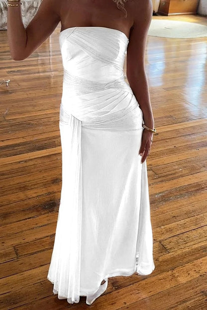 Chic Strapless Sleeveless Long Mermaid Prom Dress With Pleated