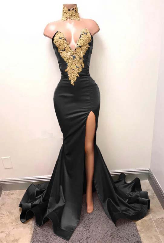 Mermaid Burgundy V-Neck Prom Dress Split With Lace Appliques