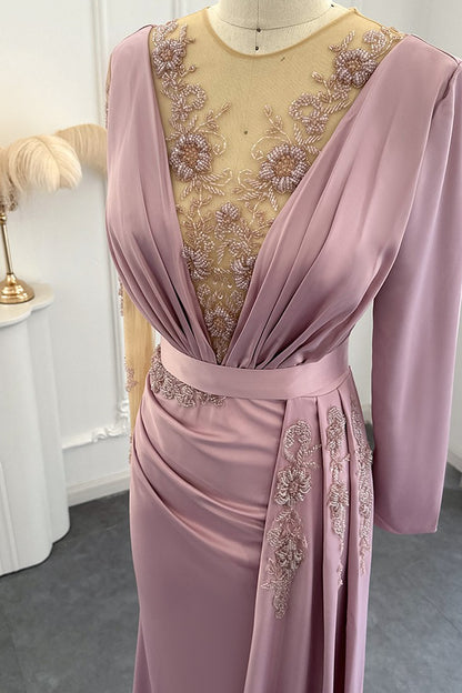 Amazing V Neck Mermaid Evening Dress Long Sleeves With Appliques