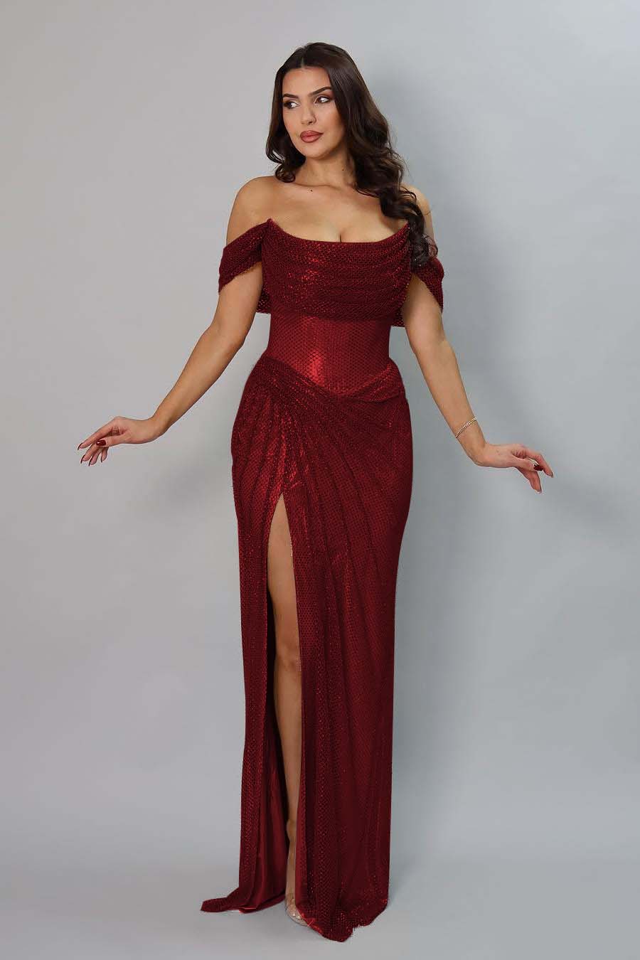 Amazing Gold Off the Shoulder Strapless Long Split Prom Dress with Pleated