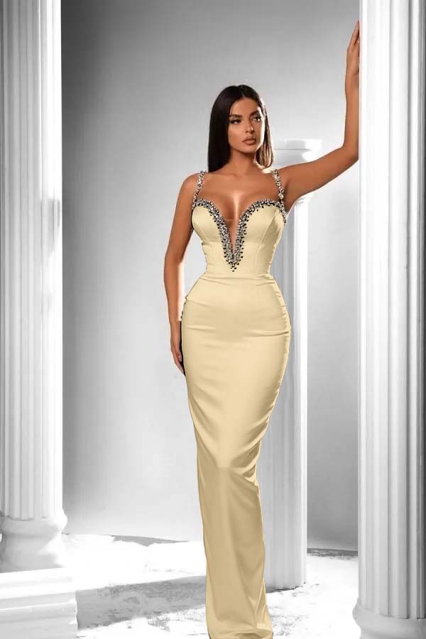 Black V-Neck Long Prom Dress Sleeveless with Beads