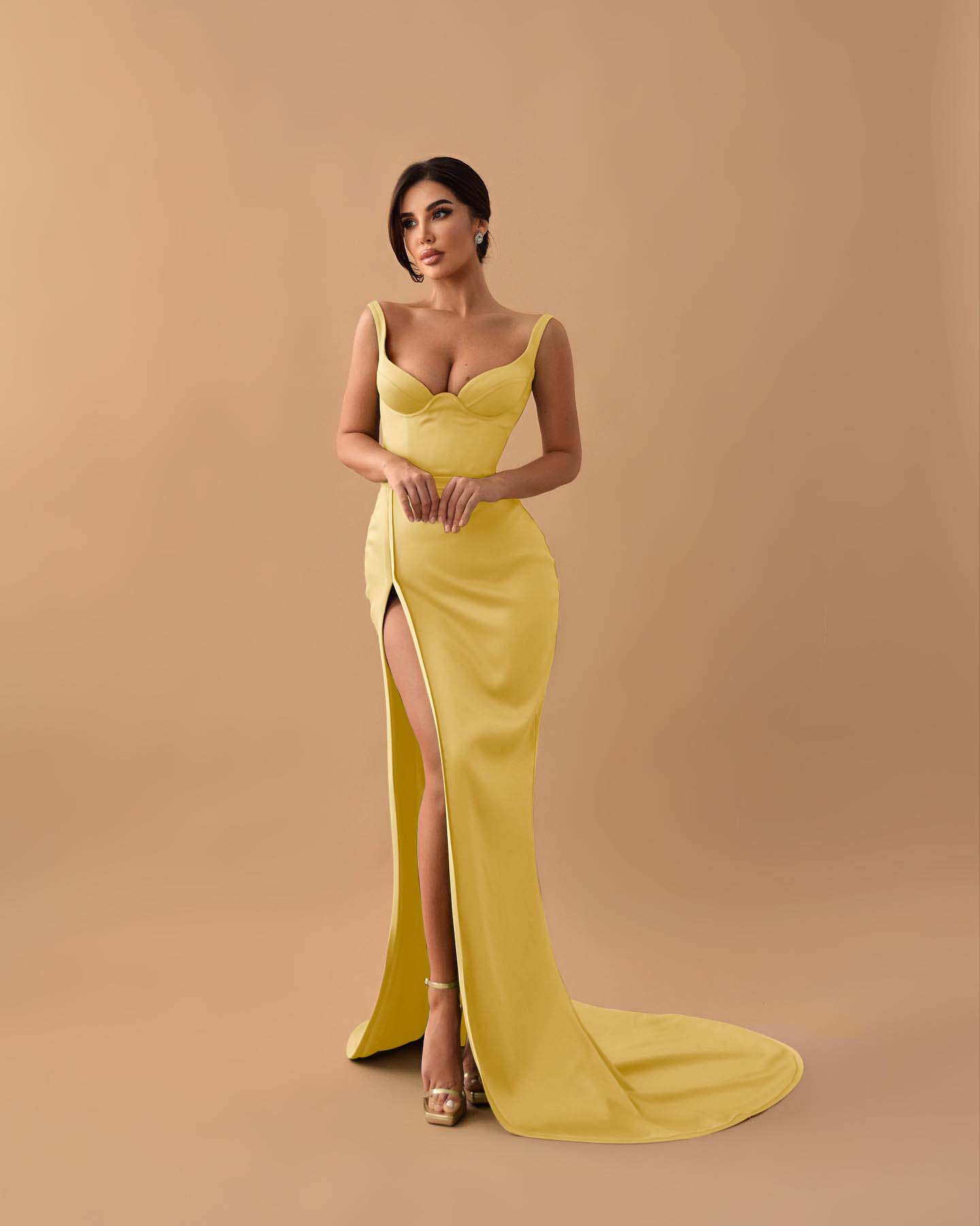 Sage Mermaid Spaghetti Straps Prom Dress With Slit
