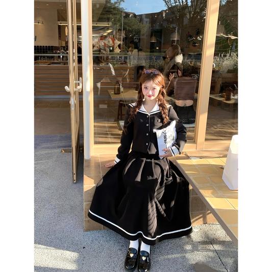 Pleated long skirt suit for autumn and winter  A83