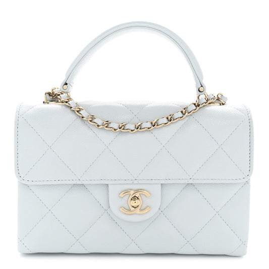 Caviar Quilted Mini Retro Twist Top Handle Flap Light Blue
