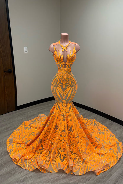 Laser Light Crew Neck Mermaid Prom Dress Sleeveless Court