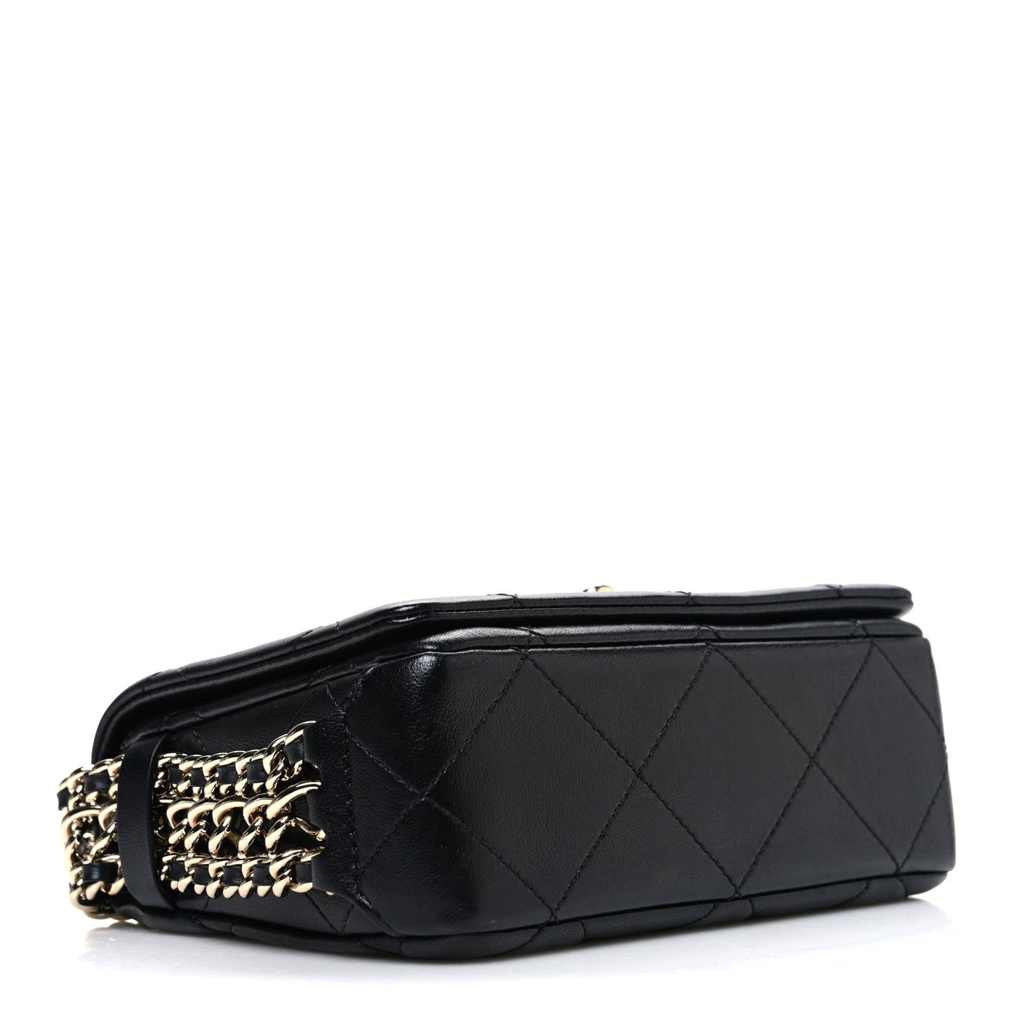 Lambskin Quilted Mini Chain Rows Flap Black