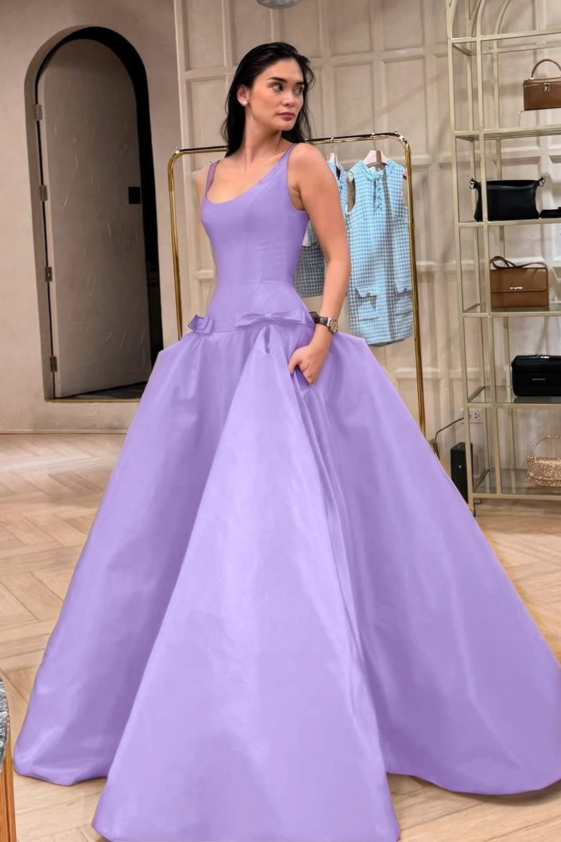 Elegant Sleeveless Wide Straps A Line Long Prom Dress With Bowknot