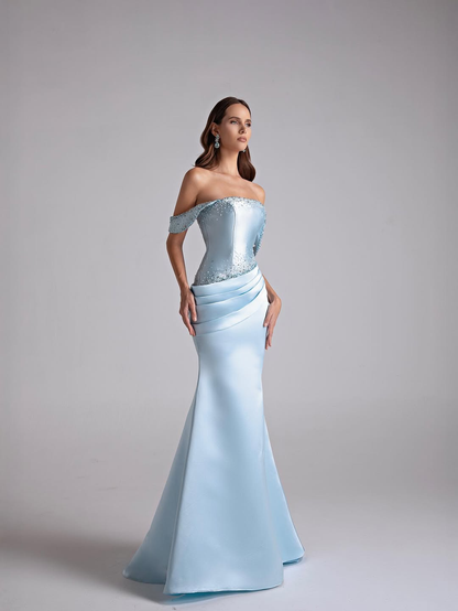 Sleeveless Sweetheart Strapless Off Shoulder A Line Long Prom Dress With Beading