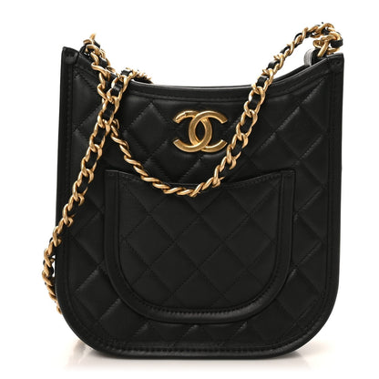 Calfskin Quilted CC Hobo Handbag Black