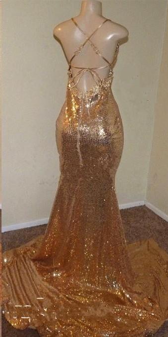 Sequins Mermaid Modern V-Neck Prom Dress
