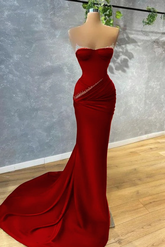 Dark Green Mermaid Prom Dress Strapless With beads