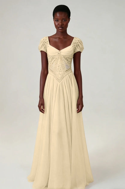 Stunning Blushing Pink Chiffon Sleeveless Long Evening Dress With Sequins
