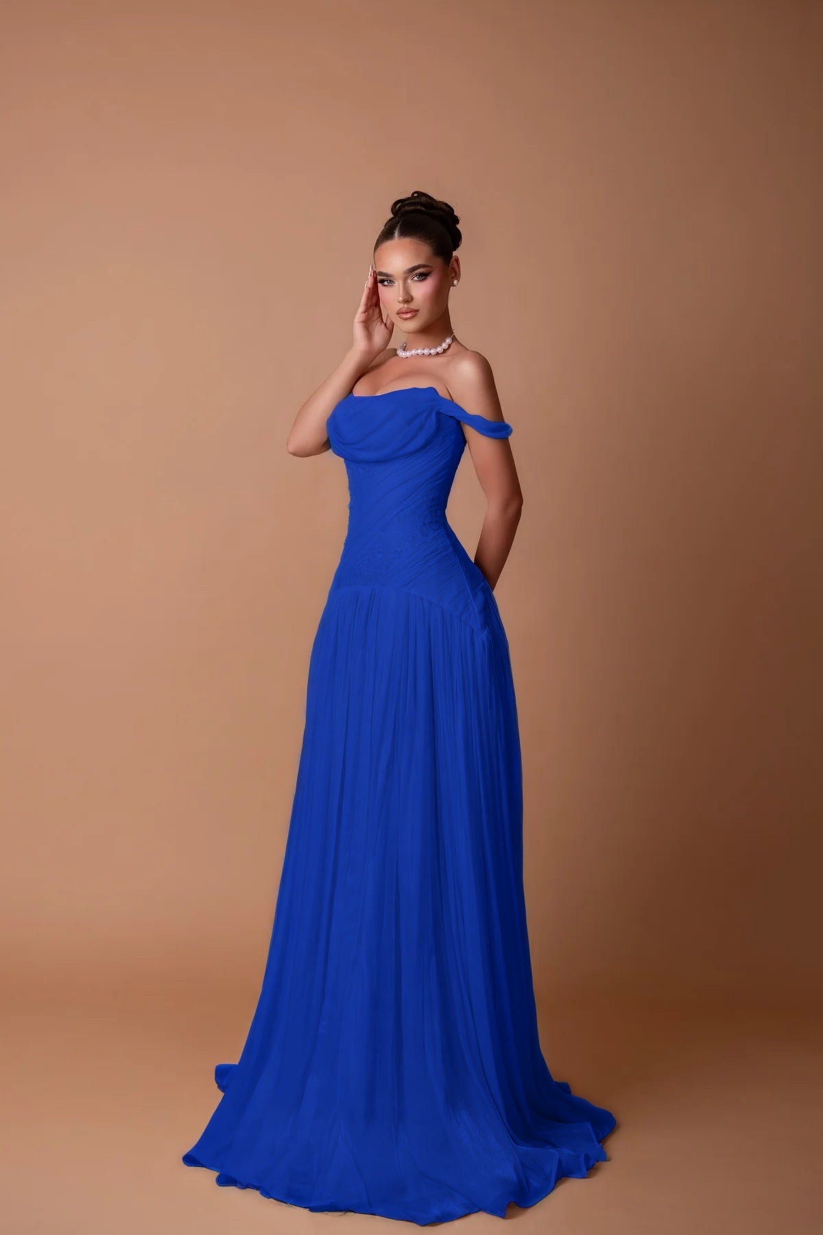 Charming White Off-the-Shoulder A-Line Evening Dress in Chiffon Pleated