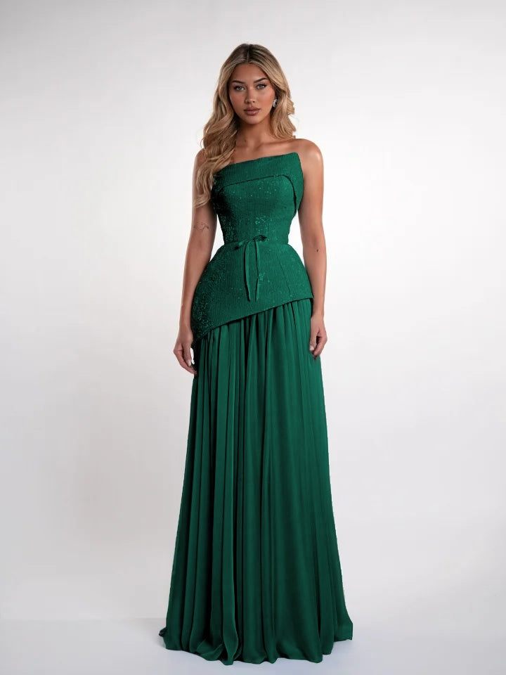 Charming Blue Straight Across Sleeveless Sequins Pleated Evening Dress