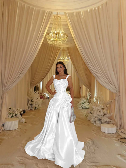 Elegant Pink Sleeveless Wide Straps A Line Beading Embroidery Prom Dress