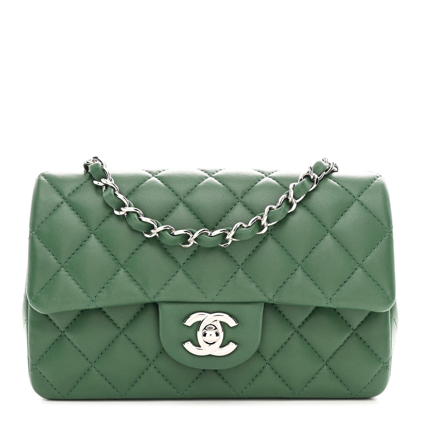 Lambskin Quilted Mini Rectangular Flap Dark Green