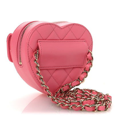 Lambskin Quilted CC In Love Heart Waist Belt Bag With Chain Pink