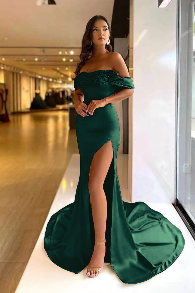 Pink Purple Off-The-Shoulder Mermaid Prom Dress Long Beads With Split