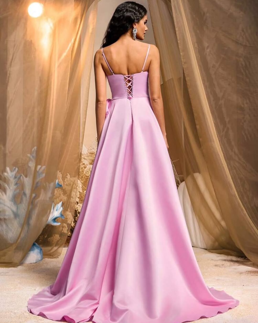 Sleeveless Spaghetti Split Mermaid Prom Dress With Bow