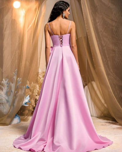 Sleeveless Spaghetti Split Mermaid Prom Dress With Bow