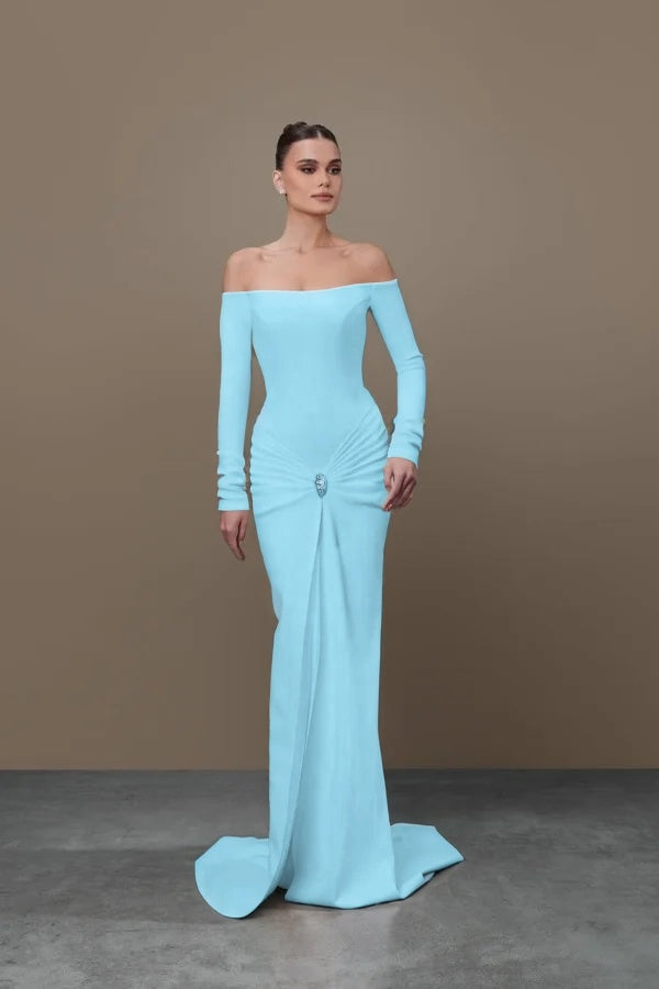 White Long Sleeves Square Strapless Mermaid Prom Dress