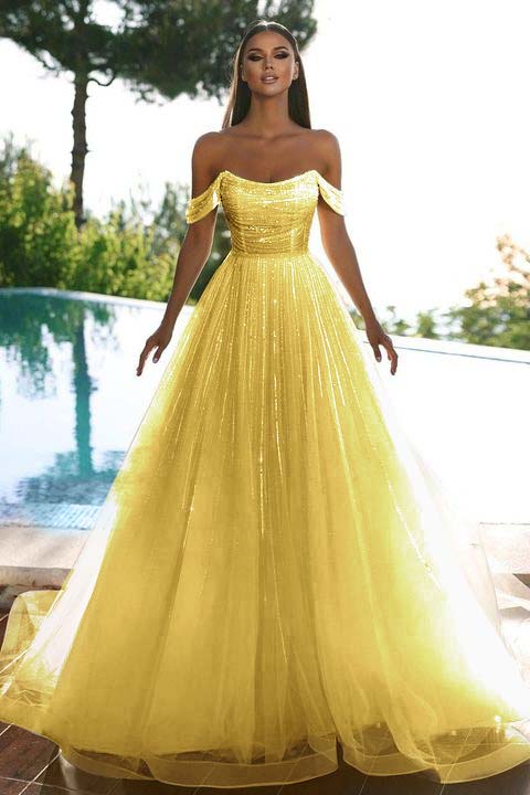 Sleeveless Strapless Off-Shoulders A-Line Sequins Prom Dress
