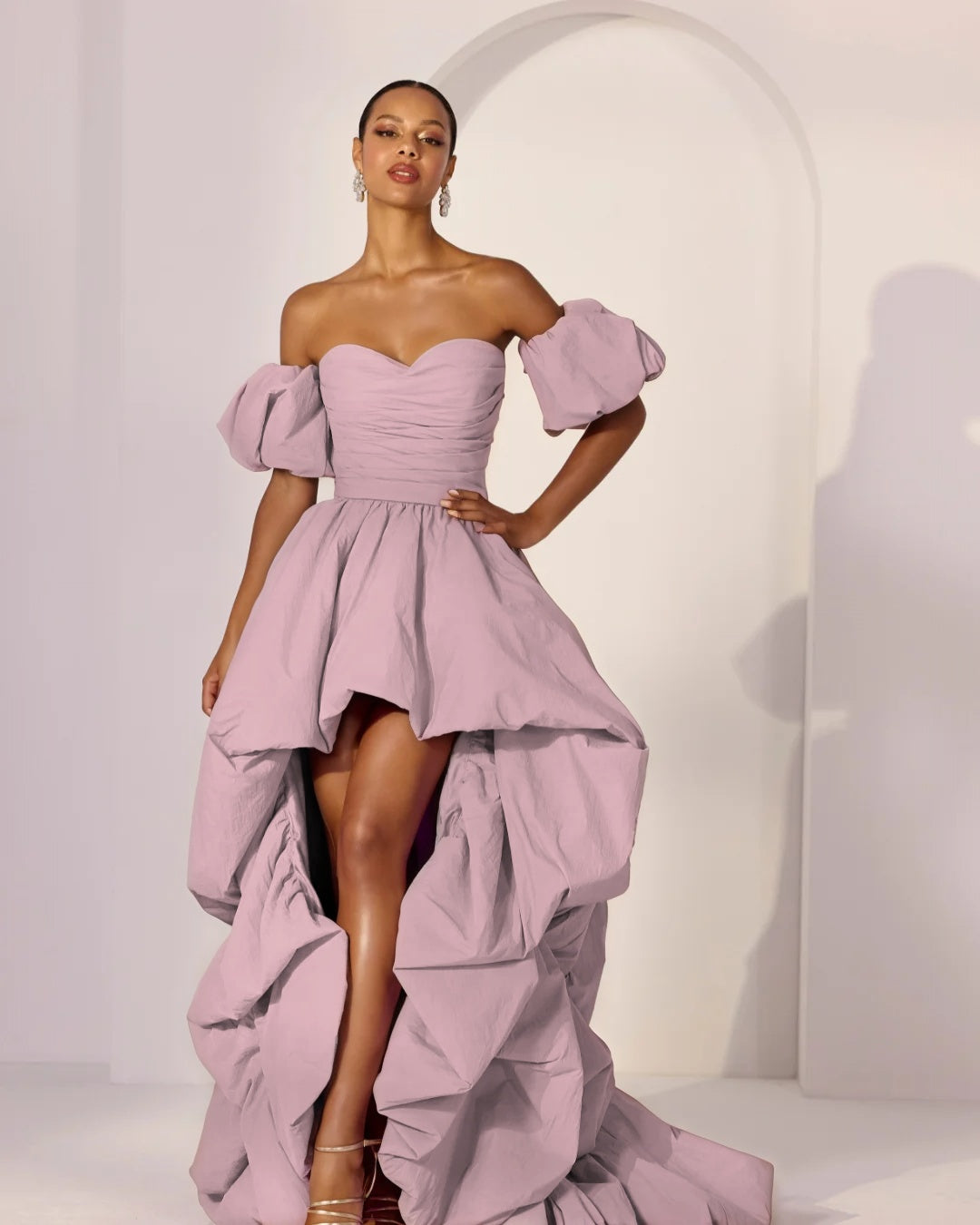 Princess-Style Purple Sweetheart Pleated Strapless Hi-Lo Evening Dress