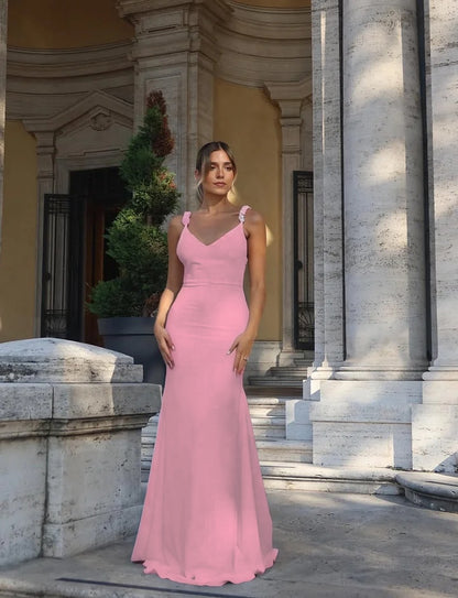 Fitted White Spaghetti-Straps V-Neck Backless Beaded Evening Dress
