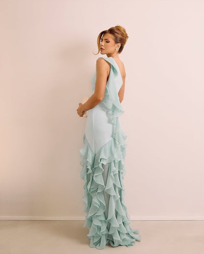 Sleeveless Strapless Split Prom Dress With Ruffles