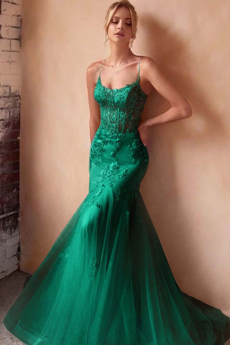 Baby Blue Sleeveless Spaghetti Strap Embroidery Mermaid Prom Dress