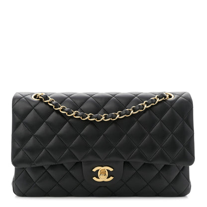 Lambskin Quilted Medium Double Flap Black