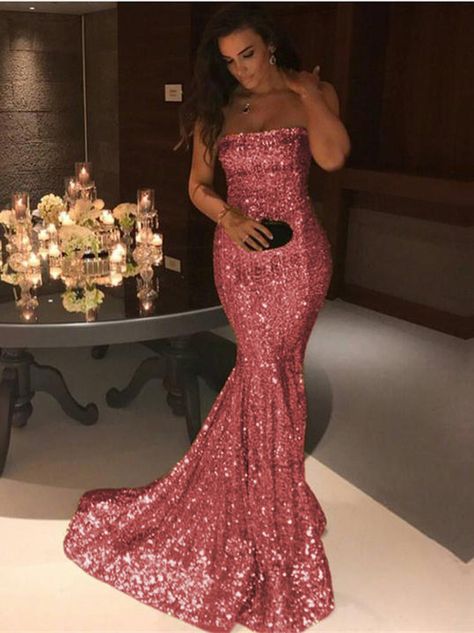 Strapless Sequins Mermaid Evening Dress PD031