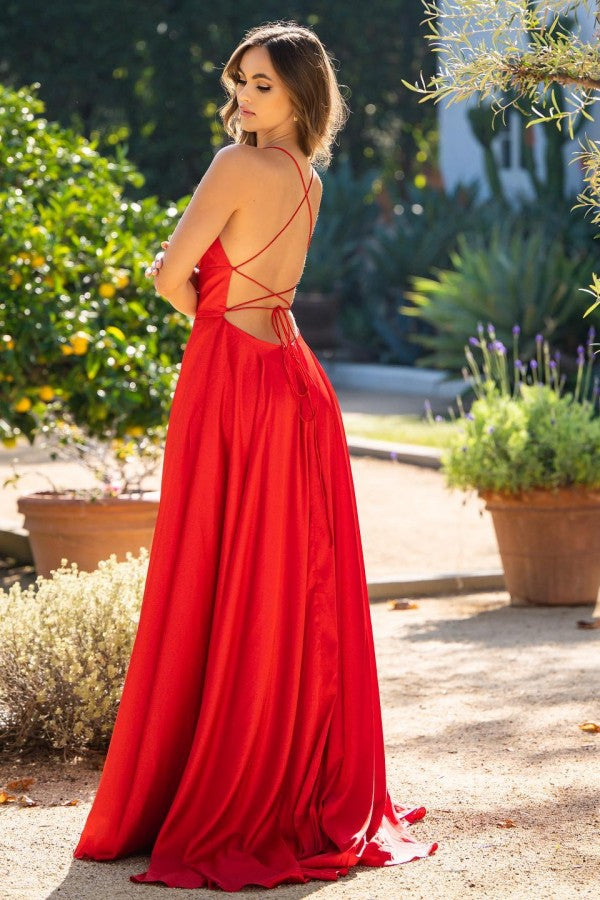 Spaghetti Strap Red Long Mermaid Evening Dress With Slit