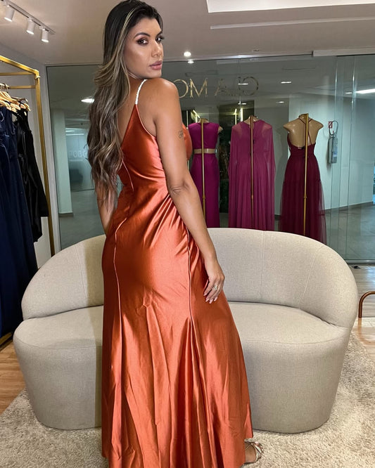 Sleeveless Spaghetti Straps Deep V-Neck Pleated Prom Dress