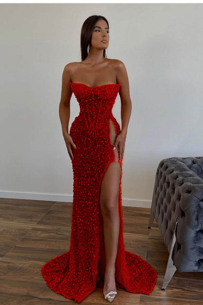 Gorgeous Sequins Mermaid Sweetheart Prom Dress Slit With Sleeveless Orange
