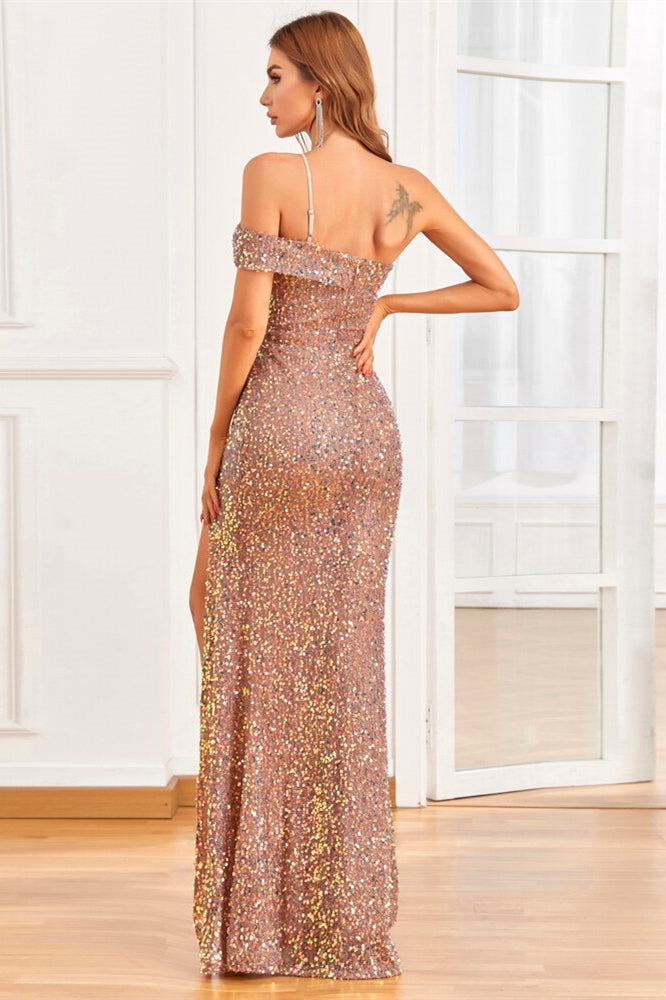 Shine Front Split One Shoulder Mermaid Evening Dress With Sequins On Sale
