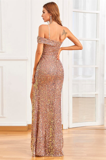 Shine Front Split One Shoulder Mermaid Evening Dress With Sequins On Sale